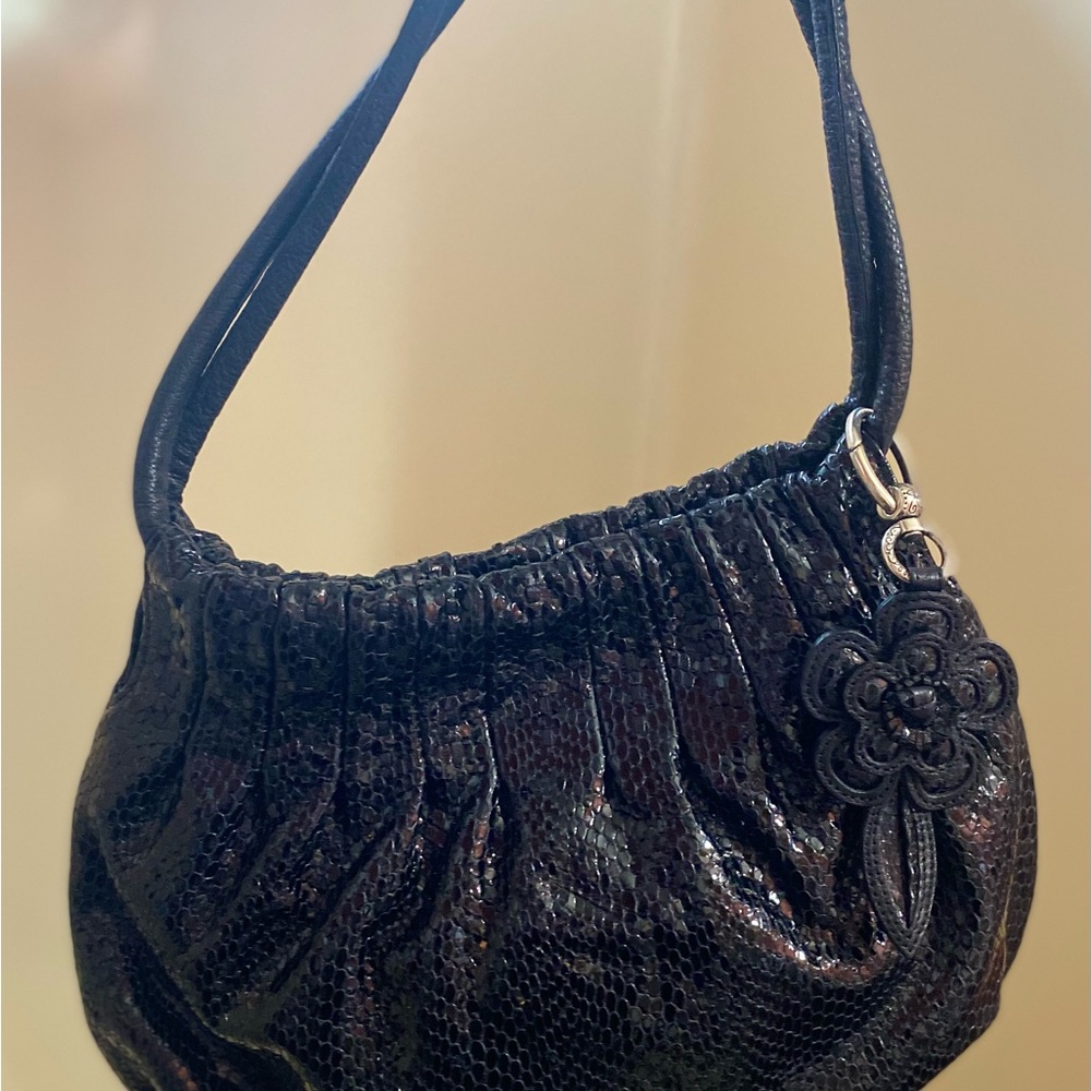 Brighton Black leather python snake with flower c… - image 6